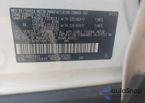 2021 Toyota Rav4 Xle из США, поврежденный, VIN 2T3W1RFV4MC119557